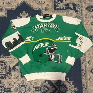 Extremely rare vintage 80’s blue tag STARTER NFL New York Jets skyline crewneck.